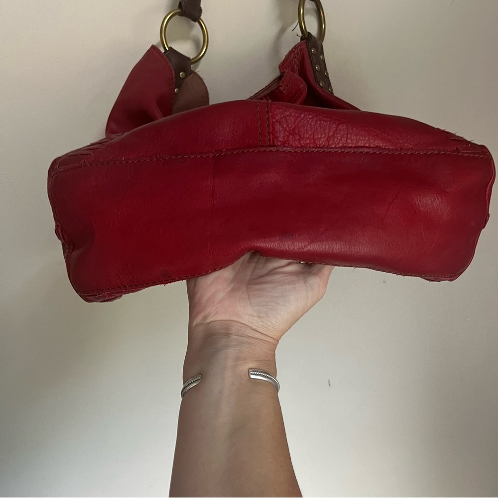 Lucky Brand Vintage Inspired Penny Whipstitch Red Leather Hobo Shoulder Bag - Picture 6 of 10
